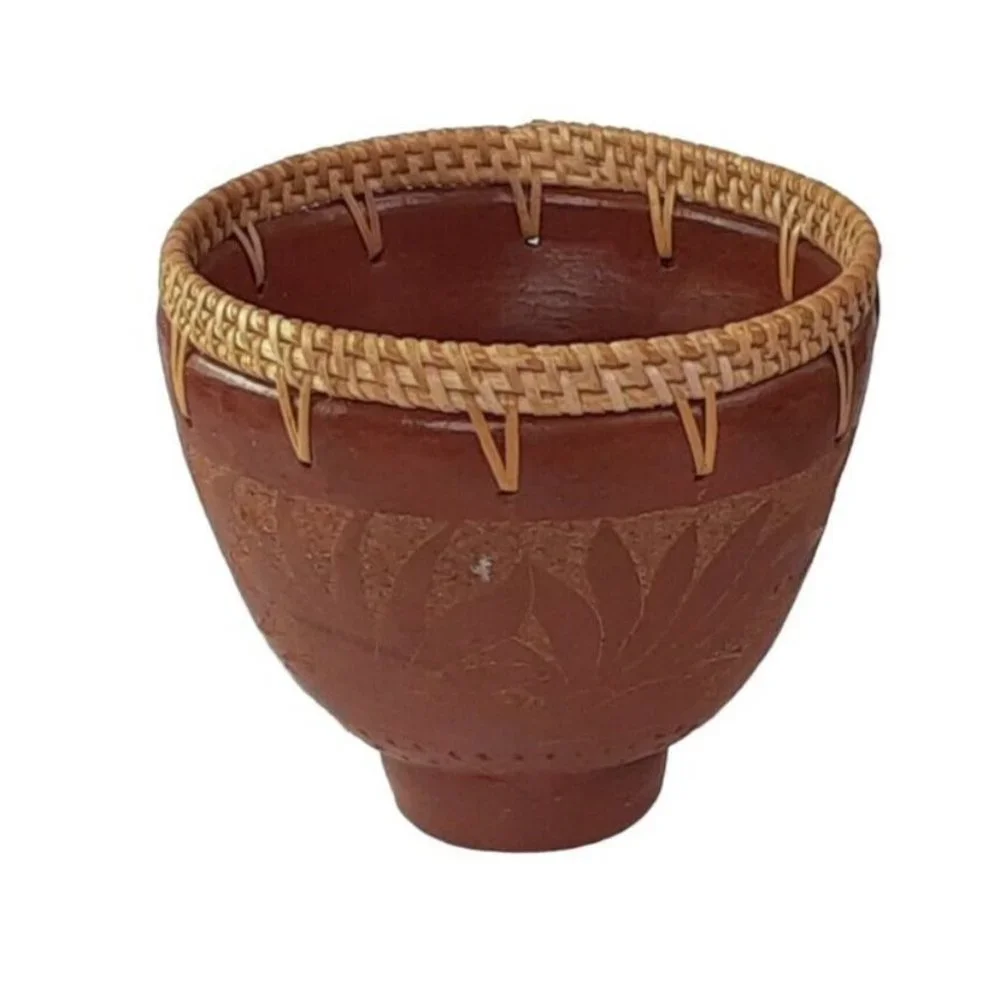 Earthenware Carved Bowl Animal Trees Brown‎ Reddish Decorative Wicker Acc…
